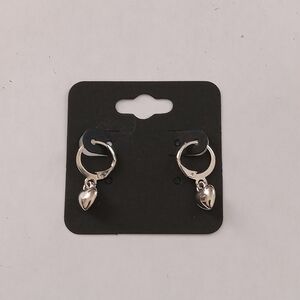 Silver Hoop Earrings with Leaf Detail